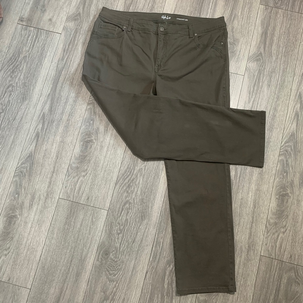 Style Co Straight‎ Leg Pants Olive Green Mens Size 20W Casual Khaki Trousers - Picture 2 of 12
